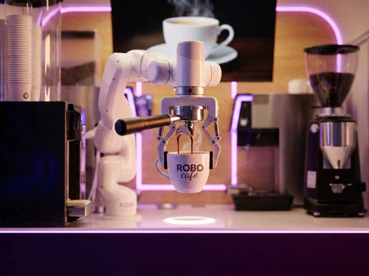 Robotbaristaen til RoboCafé lager kaffe